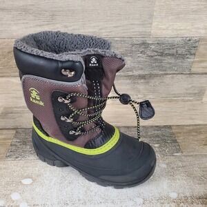 Kamik Luke 3 Kids Mid-Calf Winter Boot Sz 13 Charcoal Leather Waterproof Lace Up